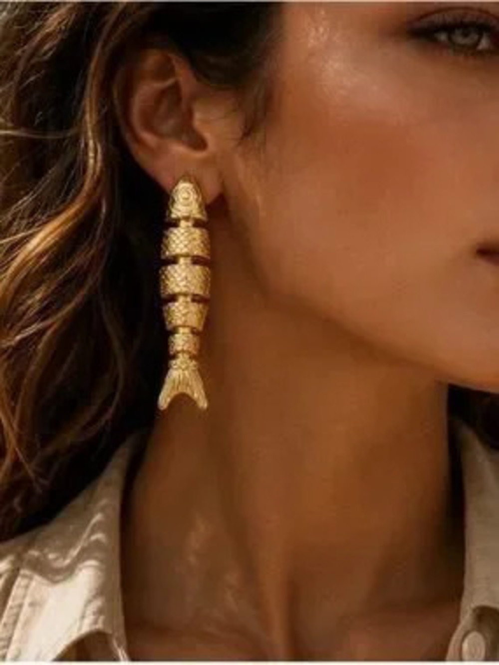 Gold Fish Motif Drop Earrings